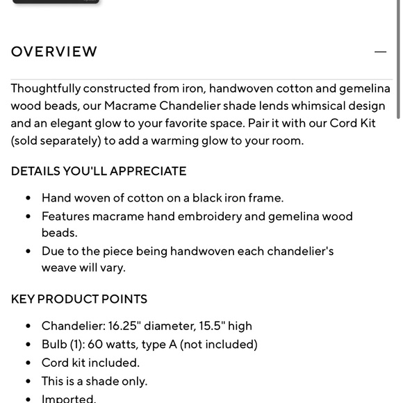 NIB Pottery Barn Teen Macrame Shade - Picture 5 of 5